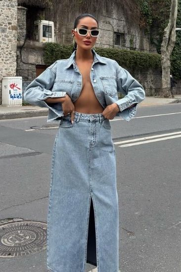Veronika Yırtmaçlı Denim Takım 9913 resmi
